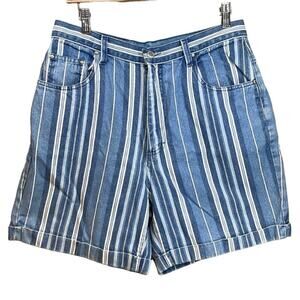Vintage Women's Gitano Blue White Striped‎ Denim  100% Cotton Mom Shorts Size 14
